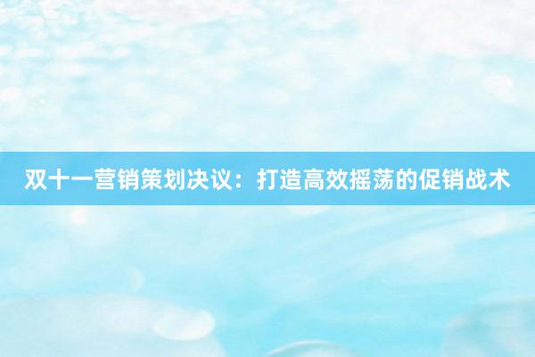 双十一营销策划决议：打造高效摇荡的促销战术
